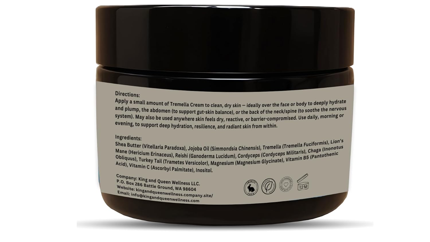Tremella Cream – Snow Mushroom Skin Hydration & Balance Support | Botanical Mushroom Cream 2 oz – King & Queen Wellness