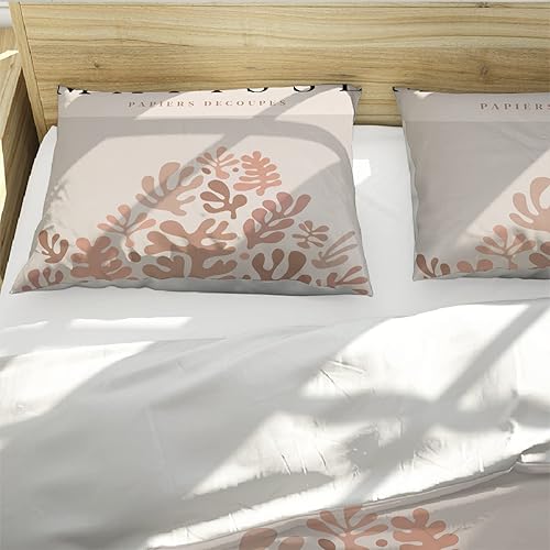 Miniatura 4 de Wewoo Home Matisse Funda Napa Set Abstracto de hojas de planta rosa juego de cama 3 piezas suave transpirable funda de edredón (1 funda nórdica + 2