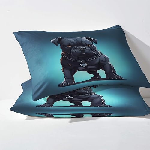 Miniatura 3 de H-8&-114 - Juego de sábanas de perro negro, sábanas y fundas de almohada estampadas de 4 piezas, sábana bajera ajustable de microfibra suave con