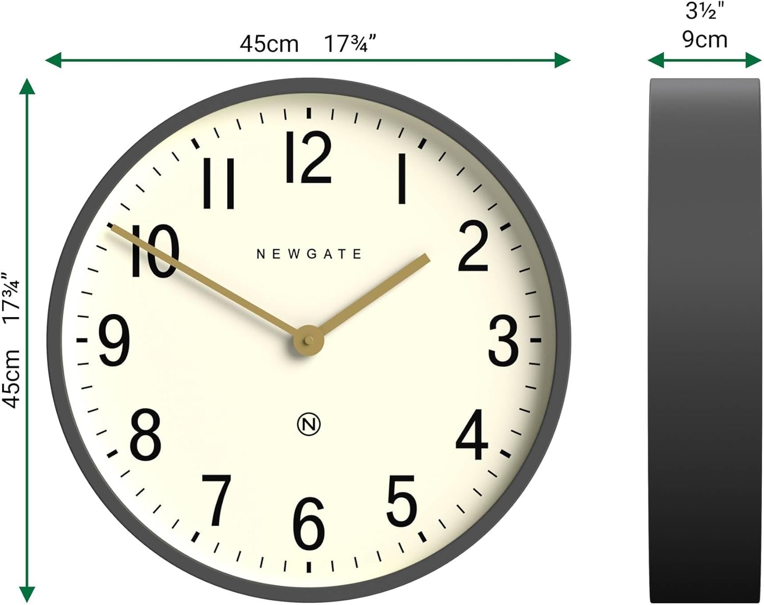 NEWGATE® Mr Edwards wall Clock | Large mid Century Inspired Modern Classic Clock | 17.5 inch | Deep Metal case in Gray | Classic Style for Kitchen, Living Room or Office