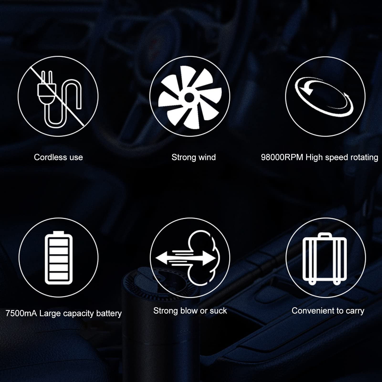 Pistola de soplado eléctrica de Plumero de Aire, Limpiador portátil inalámbrico de Mano para Coche, 98000rpm, 3 Niveles, Uso Industrial Ajustable