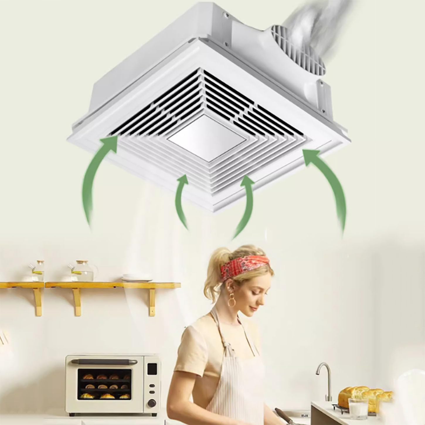 Extractor De Aire 300 * 300Mm,Extractor Baño Silencioso con Válvula Antirretorno,Extractor Cocina para Techo,Ventilador Extractor 320M³/Hora,Panel ABS