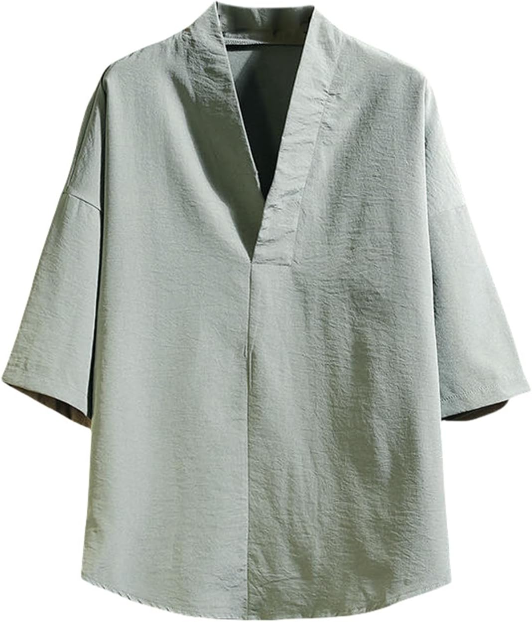 Men's Summer Chinese Style Ice Silk Three Quarter Zen Outfit Thin Half T-Shirt Top