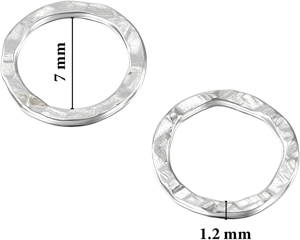 Hand Hammered 925 Sterling Silver 7 mm Hoops Rings or Loops Jewelry Findings for Your DIY Earrings Necklaces & Bracelets Creations, 12 Pcs