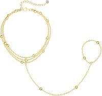 Poaiiu 14K Gold Plated Hand Chain Bracelet for Women - Adjustable Dainty Ring Finger Chain Trendy Jewelry Gift