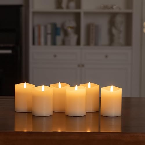 Miniatura 5 de 4 inch Flickering Flameless Candles with Remote, LED Pillar Candle Small, Real Wax Battery Operated Candles with Timer, Ivory Fake Candles for