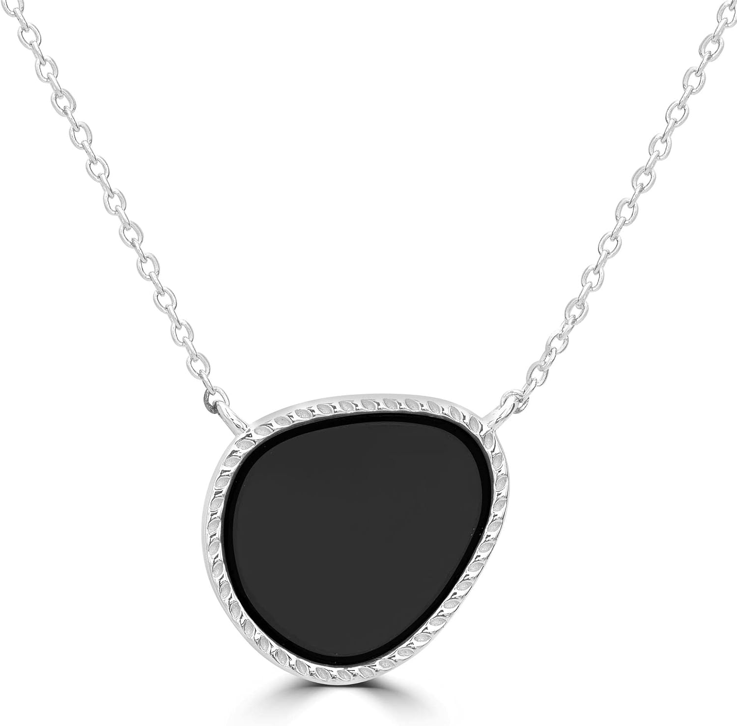 Women 925 Sterling Silver Genuine Black Onyx Gemstone Pendant Necklace and Birthstone Jewelry Gift For Her Birthday | Wedding | Anniversary