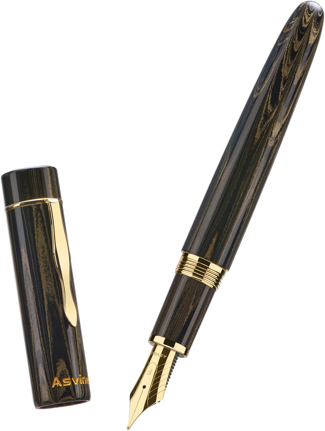 Asvine C2000 Germany Cumberland Ebonite Fountain Pen #8 Medium Nib, Large Handcraft Pen with Converter Pen Box Collection Set- Brown