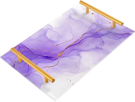 Gredecor Marble Decorative Vanity Tray for Bathroom, Purple Lavender Marble Counter Kitchen Coffee Trays, Acrylic Rectangle Jewelry Perfume Makeup Organizer Tray Holder