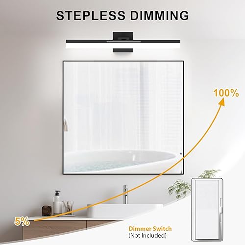 Miniatura 2 de IZORRO Moderna lámpara de tocador de baño de 24 pulgadas, giratoria, 16 W regulable, lámpara de baño LED sobre el espejo, barra de luz negra para