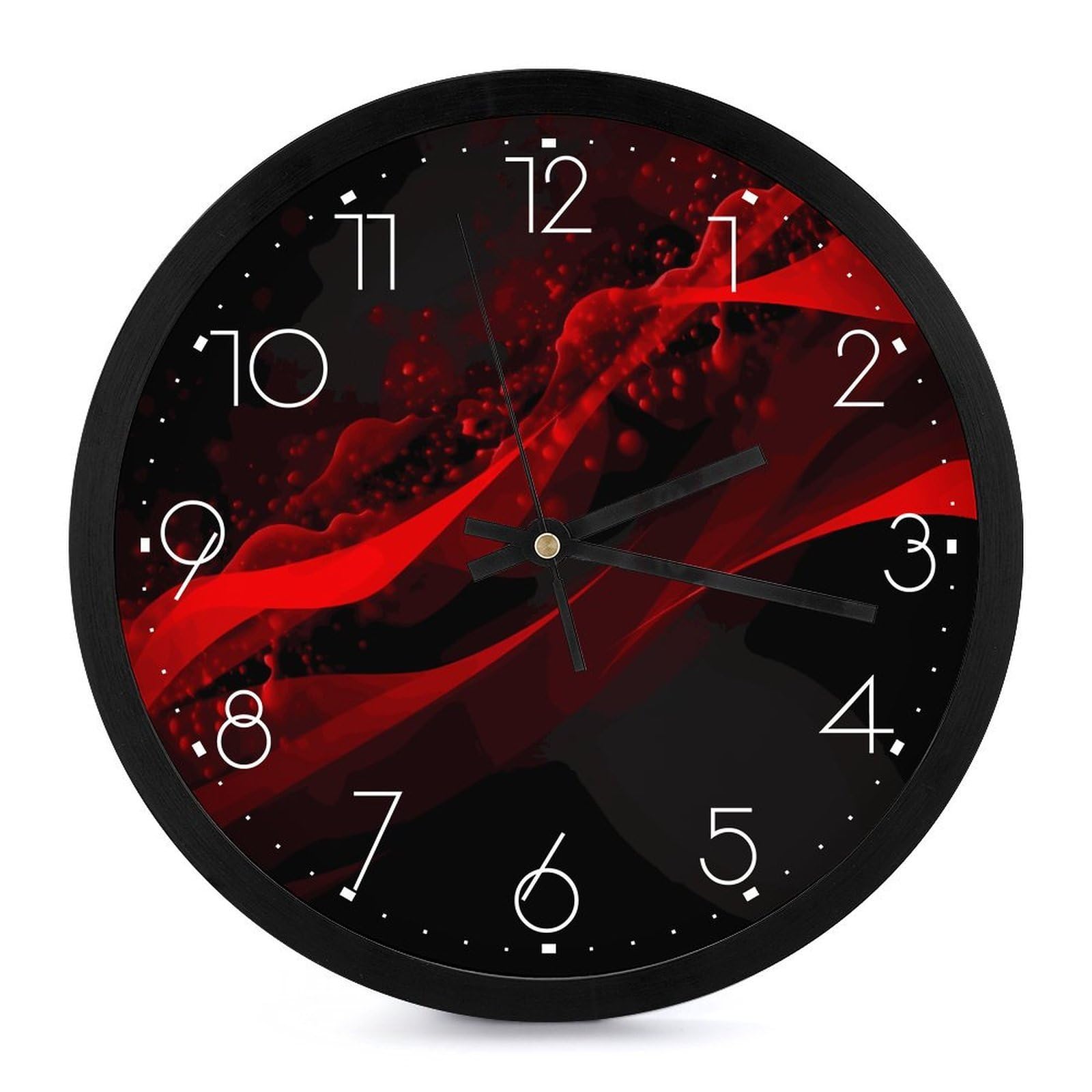Horloge murale moderne ronde de 25,4 cm rouge et noir à pile pour salon