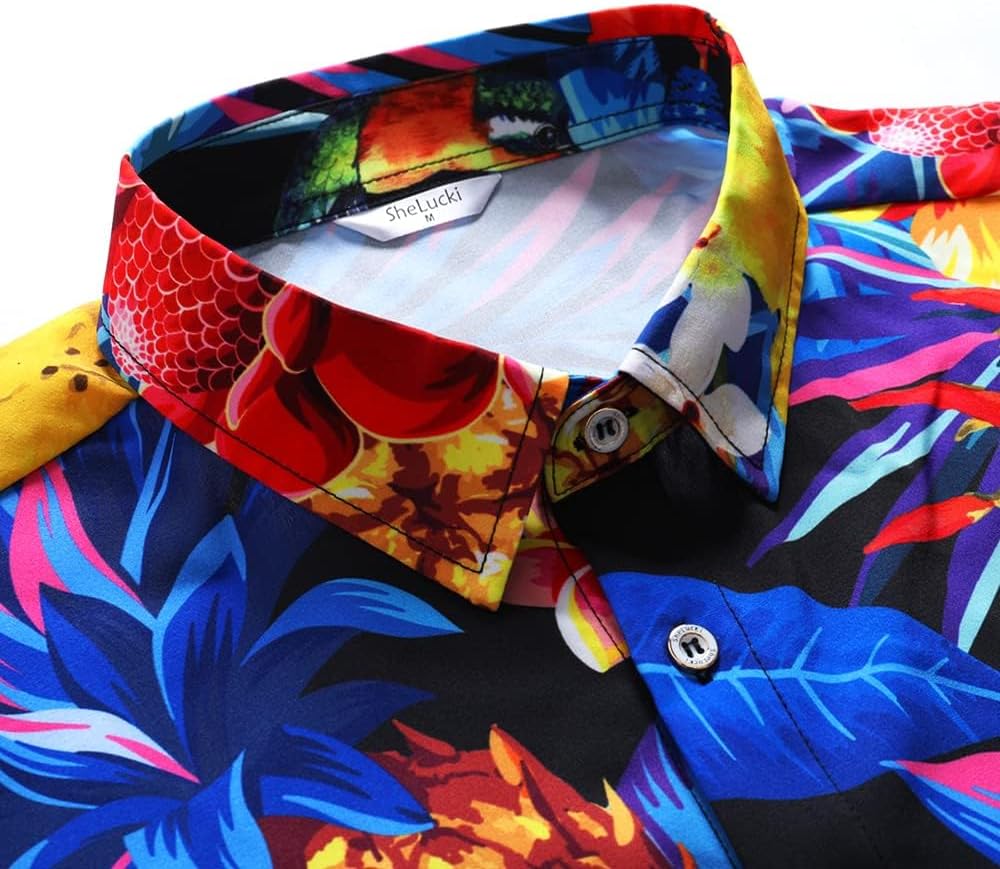 SheLucki Hawaiian Shirt for Men, Unisex Summer Beach Casual Short Sleeve Button Down Shirts, Printed Palmshadow Clothing - Image 6