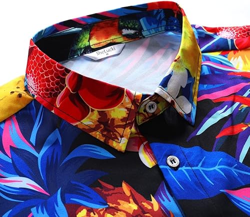 Miniatura 6 de SheLucki - Camisa hawaiana para hombre, unisex, de manga corta, con botones, para la playa y el verano, ropa casual estampada con sombra de palmas