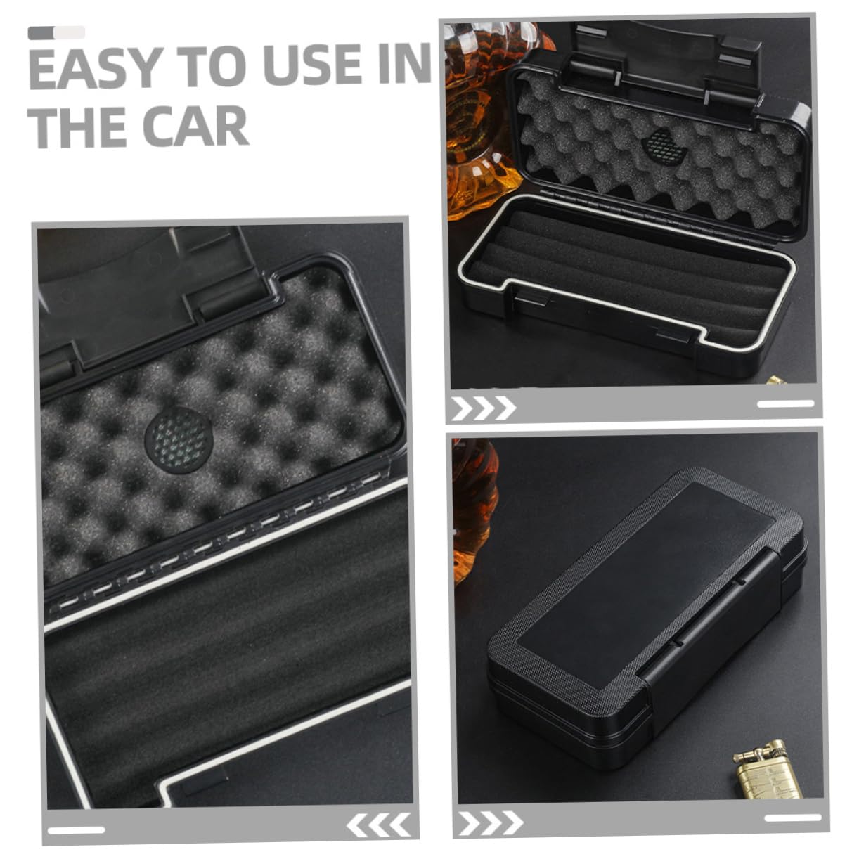 SHERCHPRY Scatola Porta Sigari Nera in Plastica Portatile Protezione Dall’umidità per Uso Indoor e Business, Custodia per 3 Sigari da Viaggio
