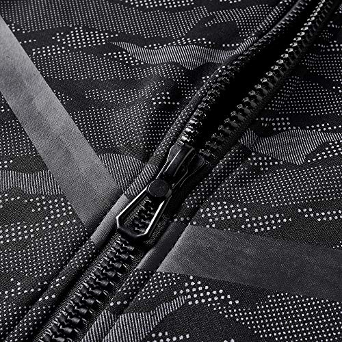 Afilok Men's Zip Up Hoodie Fleece Lightweight Sweatshirt Camo Color Block Fashion Long Sleeve Hooded With Kanga Pocket (Black Camouflage, Xxl) #TOP4