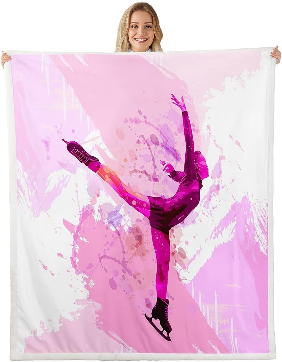 Skating Throw Blanket Purple Graffiti Bed Blankets for Kids Girls Women Room Decor Romantic Dancing Gymnastics Fleece Blanket Ice Sports Racing Fuzzy Blanket,for Chair/Sofa,60"×80"