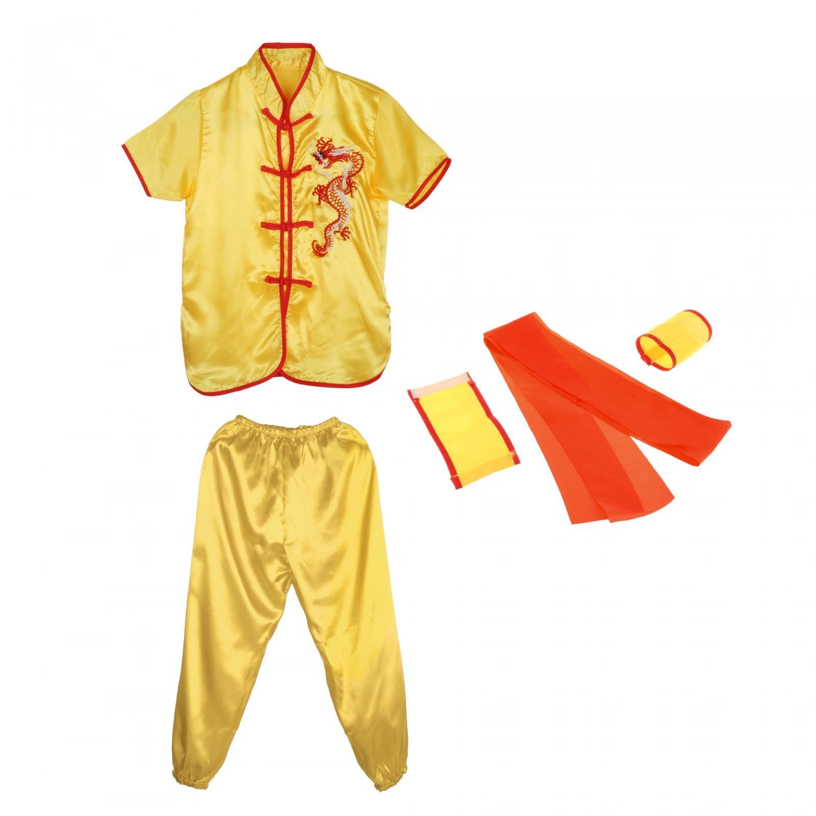Geardeangloow Traditionelles chinesisches Wushu-Kostüm für Erwachsene, Kinder, Damen, Jungen, Mädchen, Gelb, 110 cm, 110 cm