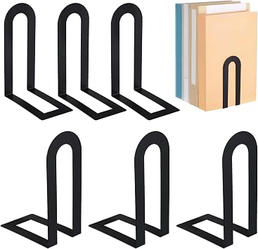 Chunful 6 Pcs Black Metal BookEnds Shelves, 5.5 x 3.75 x 2.25 in