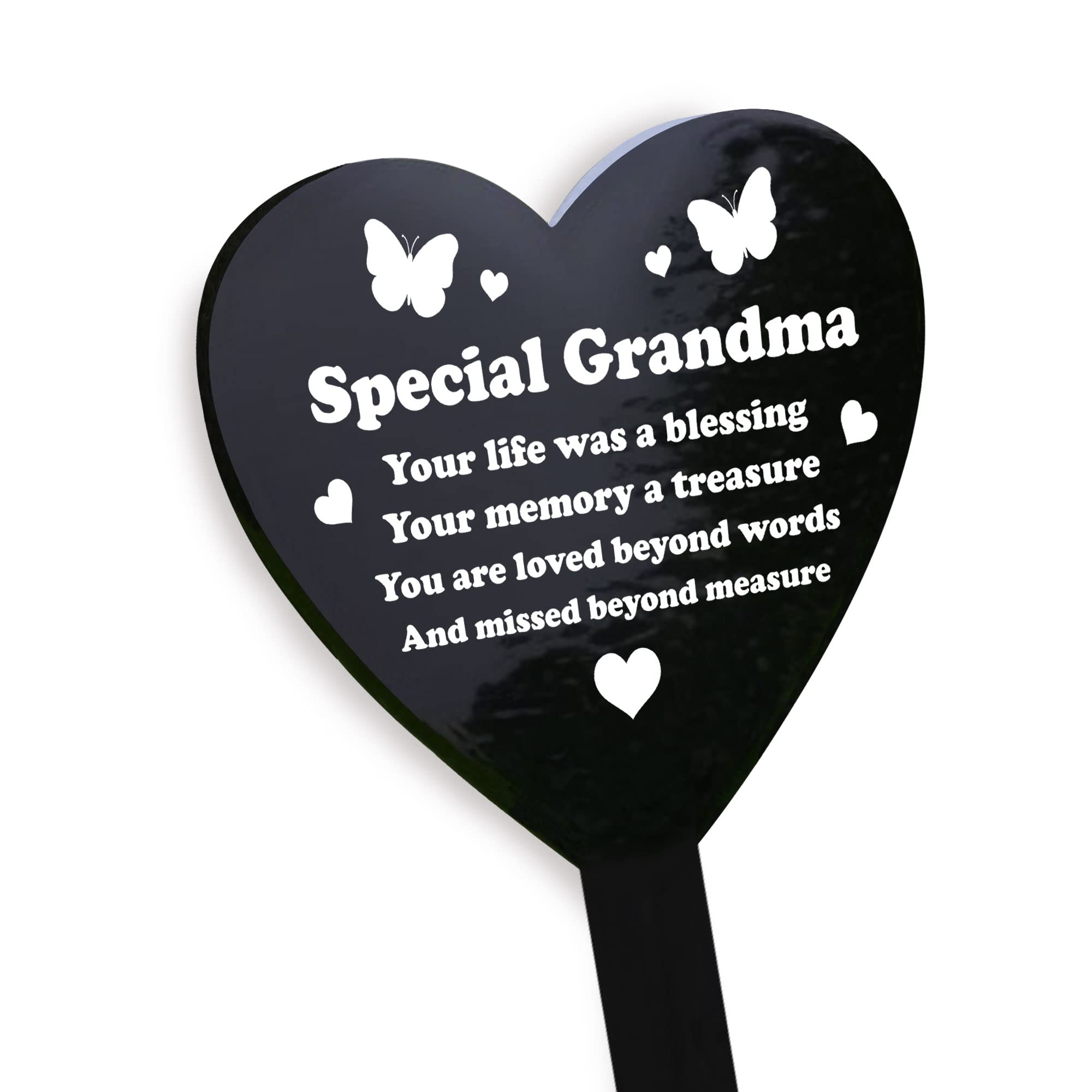 RED OCEAN Graveside Plaque For Grandma - Grave Marker Memorial Decorations - Memorial Remembrance Plaques For Grandma - Black Acrylic Heart Grave Marker
