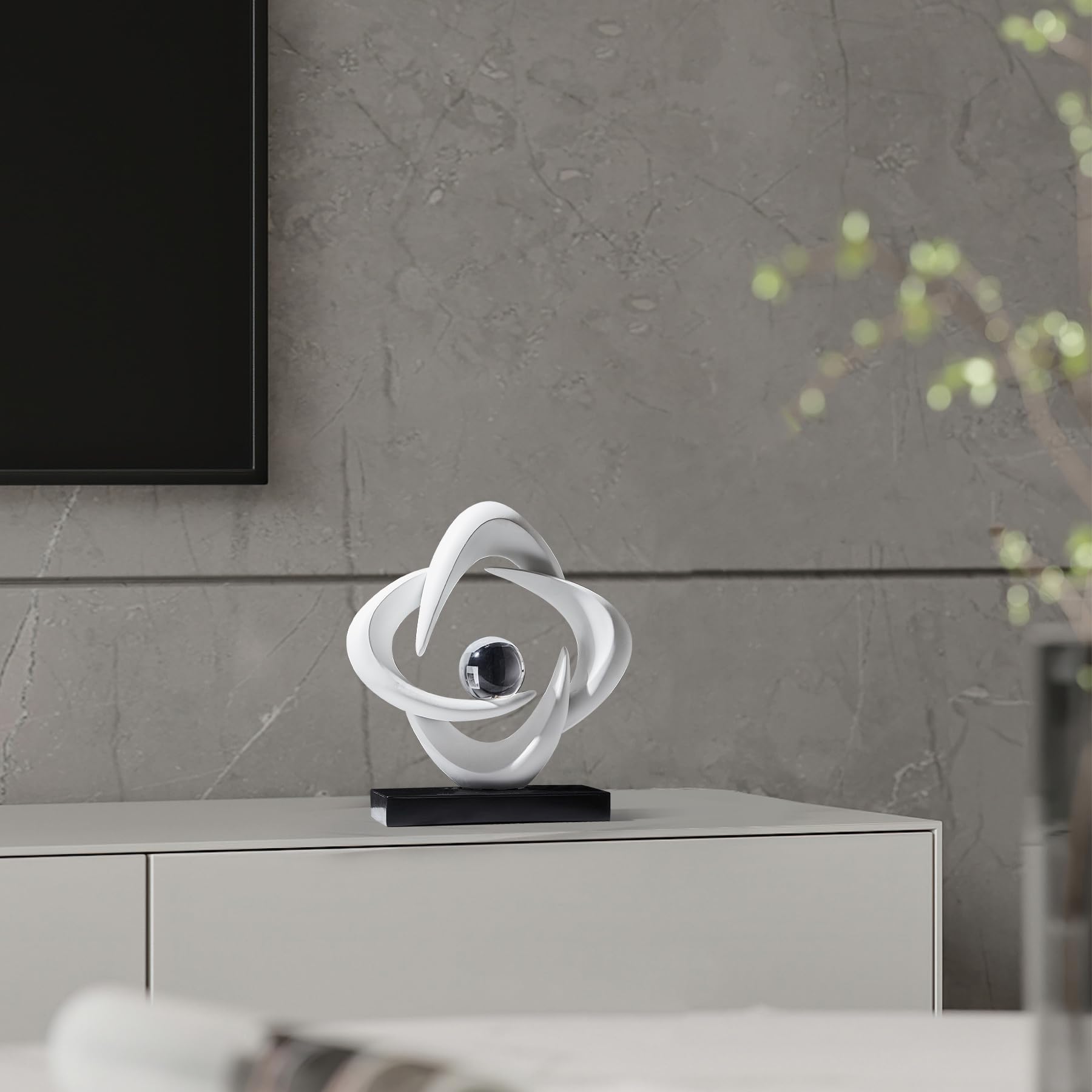 Escultura de arte abstracto, estatua decorativa dorada de resina, adornos blancos modernos para sala de estar, decoraciones modernas para mesa de café, entrada, oficina, coleccionables (blanco)