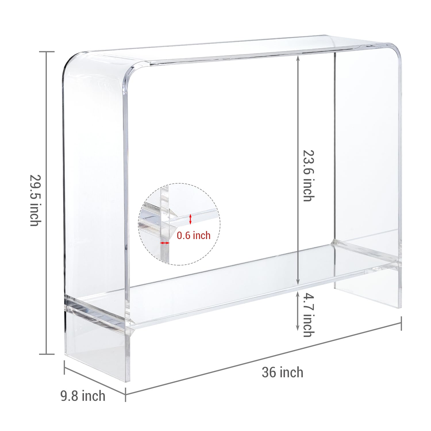 Mesa de consola de entrada de acrílico transparente de 0.591 in con estante inferior de exhibición, 2 niveles para sala de estar, sofá, estantes de almacenamiento, decoración moderna de lujo 6