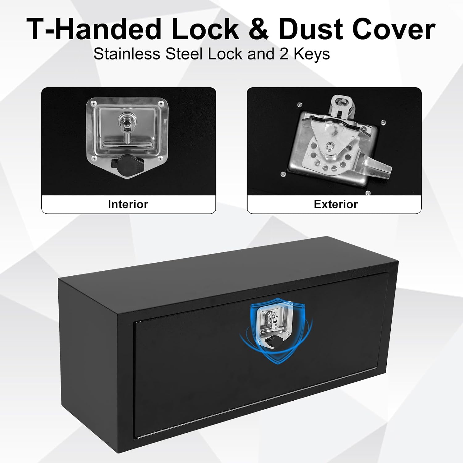 Confote Black Steel Underbody Truck Tool Box with T-Handle Lock, Heavy Duty Truck Storage Organizer - Waterproof, 36"x 12"x 14" inch