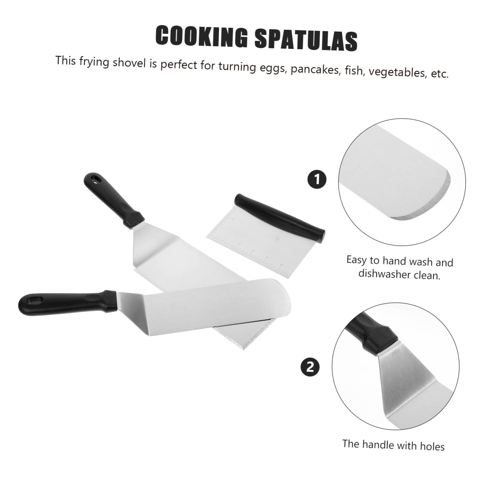Spatule Cuisine Ustensile Polyvalent en Acier Inoxydable Manche en Pp pour Tourner et Remuer Set 3 Pièces pour Barbecue et Cuisson