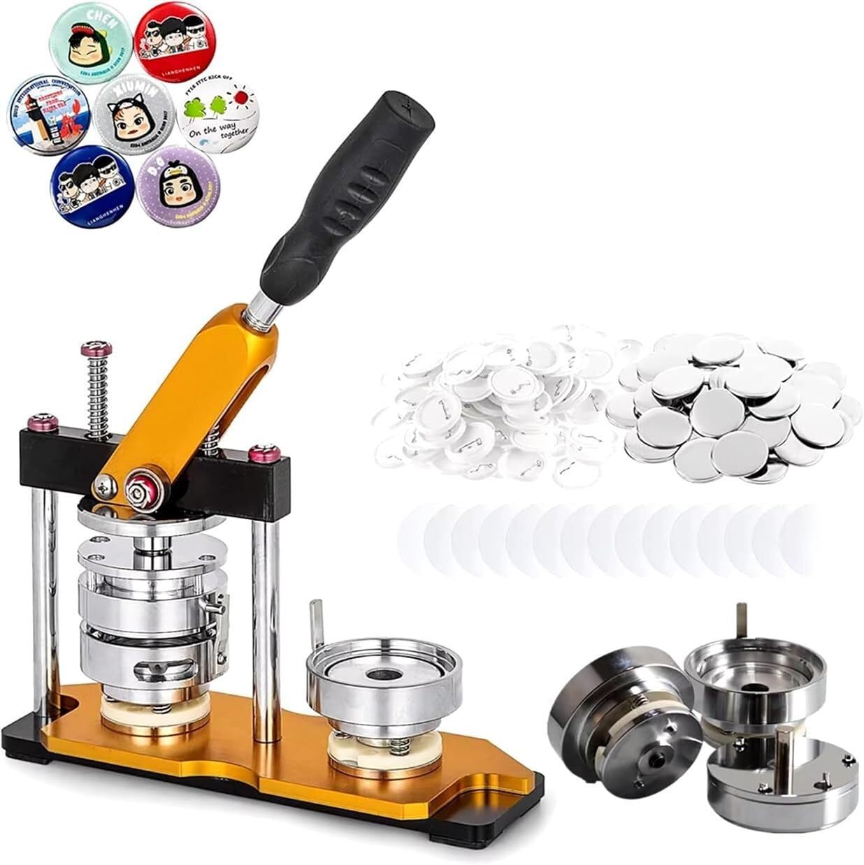 WLYPE Button Maker Machine, Fridge Magnet Button Badge Punch Press Kit with Graphic Punch Die Cutter and 100pcs Components, for DIY Badge Making(58mm)