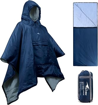 Wearable Sleeping Bag Poncho with Hoodie, 3 in 1 Outdoor Stadium Blanket Large Waterproof Warm Wearable Blanket for Camping, Hiking
