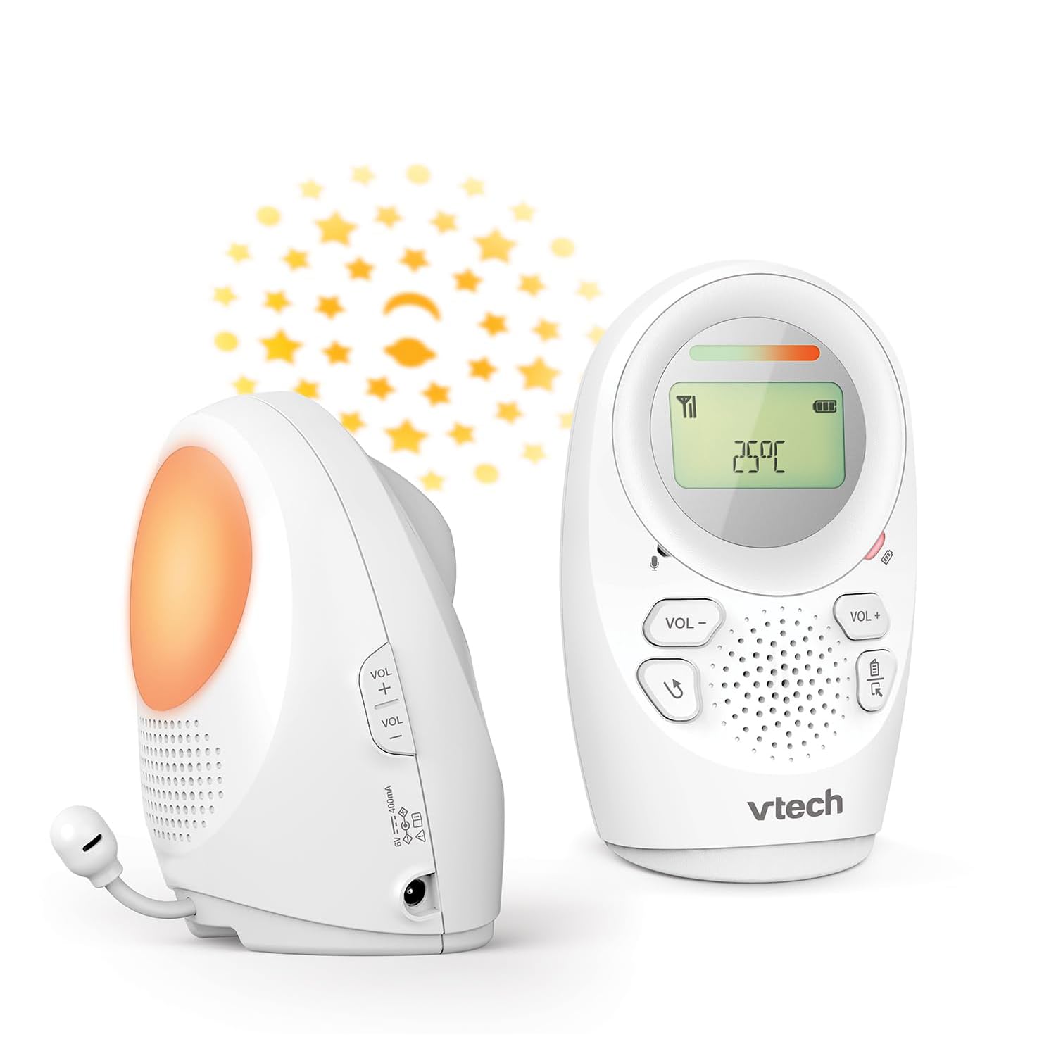 VTech Baby Monitor Digital para bebé: tecnología DECT, función de intercomunicador, indicador de Nivel de Ruido, Sensor de Temperatura, luz Nocturna con Cielo Estrellado y Mucho más,DM1212