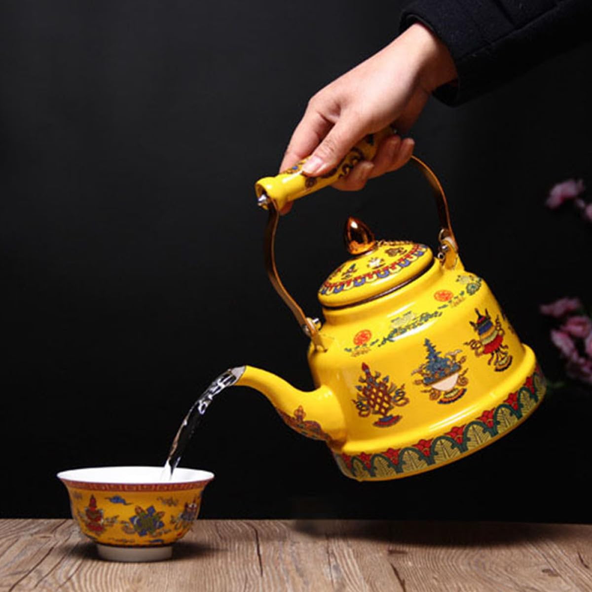 Milisten Tetera de Cerámica Esmaltada Mango Cómodo y Llenado Directo, Adecuado para Aficionados al Té en Casa u Oficina, Estilo Artístico y Antiguo