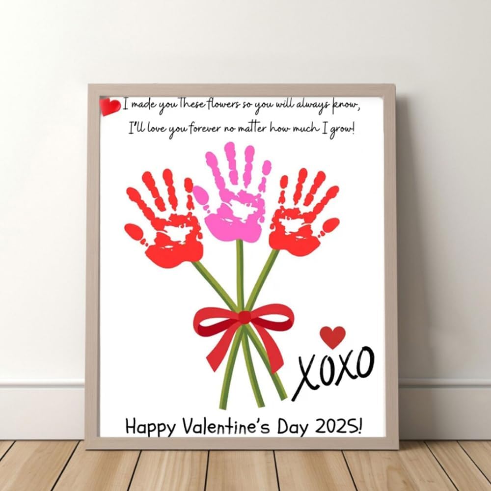 NATUHODE Valentines Day Handprint Art Craft for Kids, Valentine's Day Nursery Baby Handprint Art Activit with Wooden Frame, Gift from Your Child for Mom, Dad or Grandparents (XOXO 2)