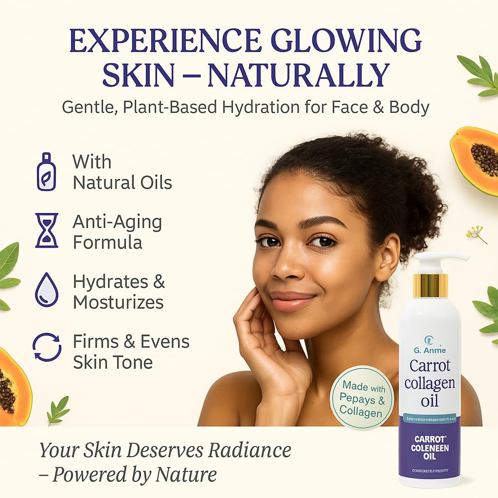G. Annie Carrot Collagen Set of Oil Face & Body Lotion – Moisturizer with Natural Oils, Daily Hydration Cream for Glowing Skin, Firming & Even Skin Tone Care, Anti-Aging Formula
