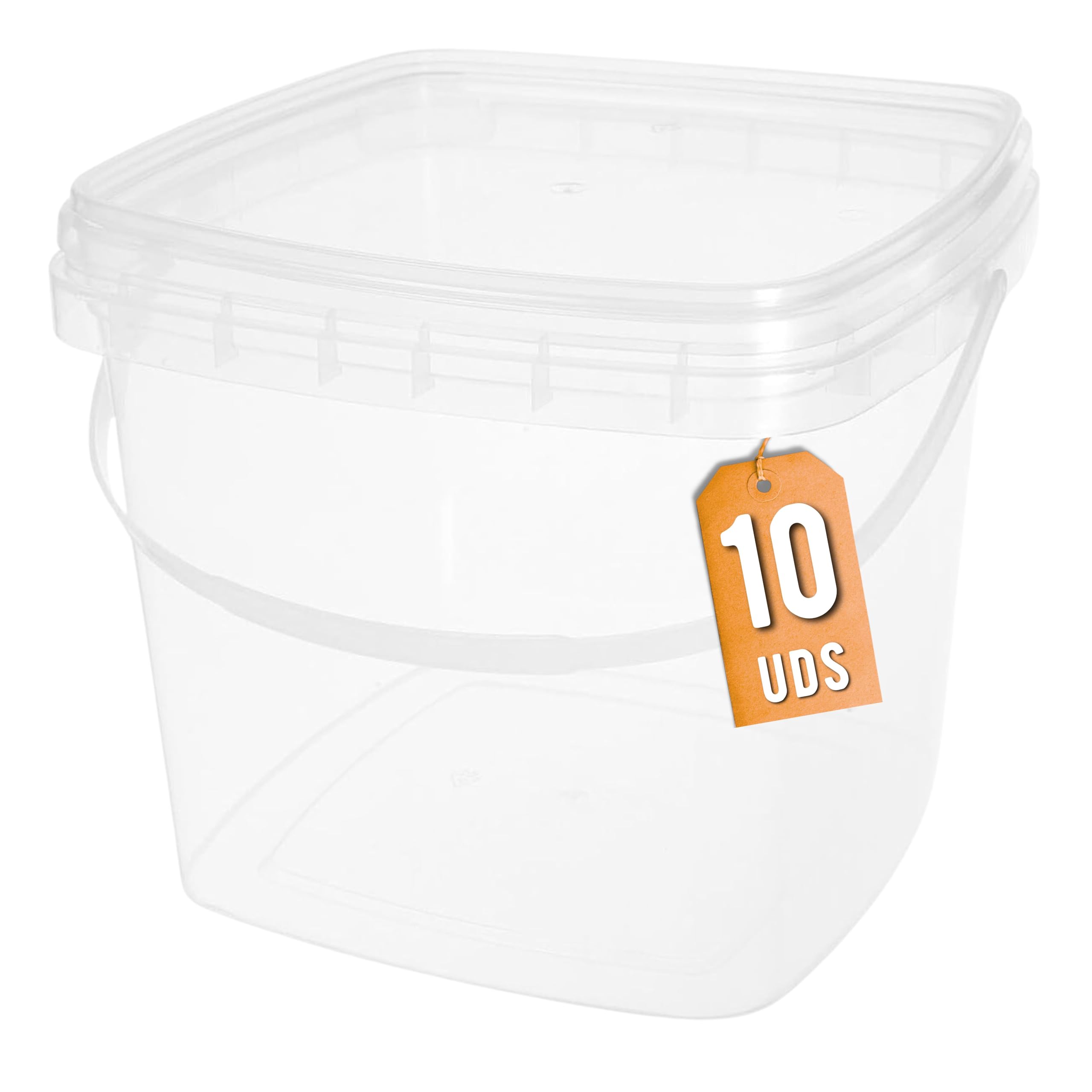 Üka • 10 Cubos de Polipropileno Transparente 5,4 L - 20 x 20 x 20,5 cm. Almacenamiento de plástico duro con tapa. Contenedores de Alimentos Herméticos. Cubos vacíos con asa. Apilables y libres de BPA.