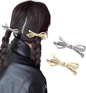 تشكيلة إكسسوارات شعر للنساء بتصميم كوري، توكة شعر بقوس من خليط معدني، أطواق شعر أنيقة معدنية، ربطات شعر بقوس فيونكة عصري (فضي وذهبي)