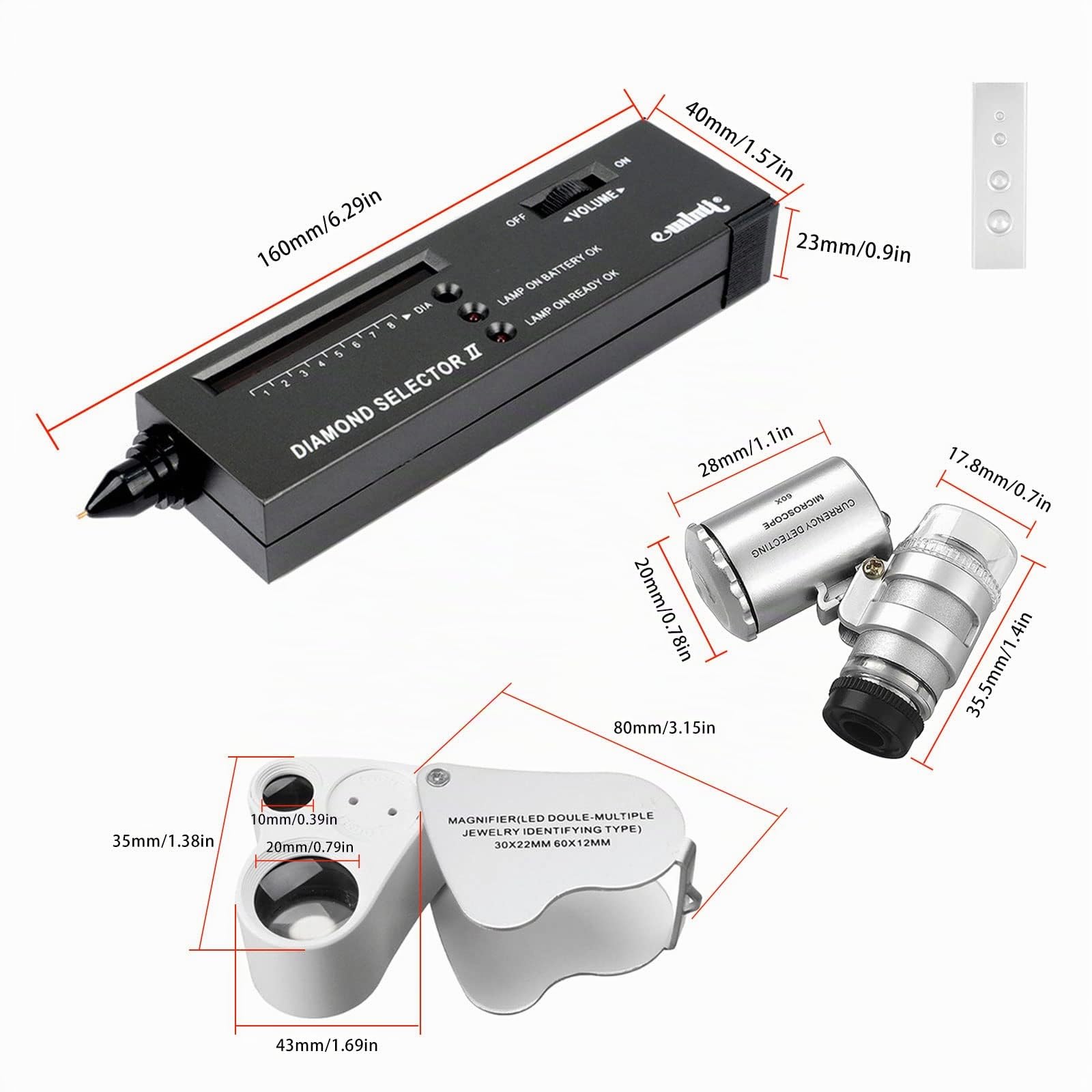 JOJOCY Penna Tester di Diamanti Professionale, Penna di Test Elettronica ad Alta Precisione con 2 Lenti 30x 60x Mini Lente LED Pieghevole