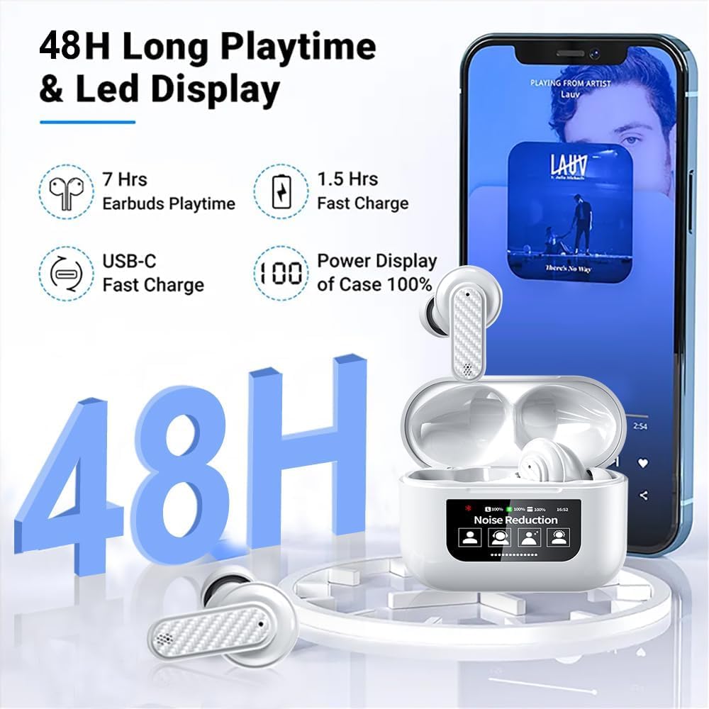 AI Language Translator Earbuds Real Time,144 Languages Online and Offline Translation Earbuds, No Subscription Required, Smart Touch Screen Housing, Fit for iOS and Android (White) - Image 4