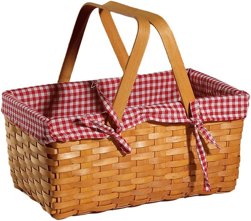 Square Picnic Basket Hamper Shopping Basket Bag Floral Liner for Outdoor Camping Picnic