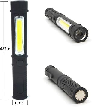COB LED Work Flashlight with Magnetic Base and Clip Multi-Function Pocket Pen Light Inspection Work Light, 4 PCS | DualLight, Magnet & Clip HandsFree, Waterproof Compact