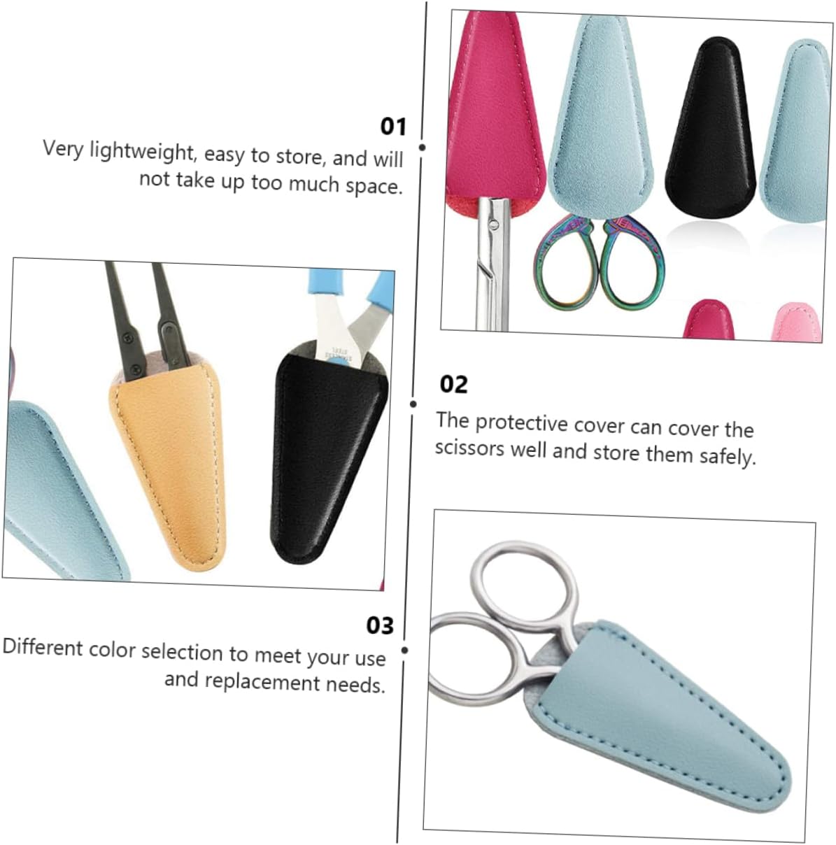 Artibetter 12pcs Scissors Protective Covers Colors Pu Sheaths for Eyebrow Trimming Scissors for Beauty Tools Organization and Storage image 3