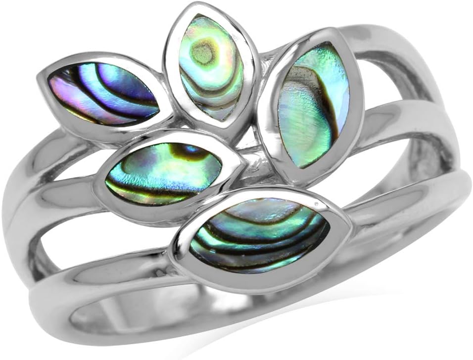 Silvershak Bezel Set Marquise Shape Gemstones or Inlay 925 Sterling Silver 3 Lines Leaf Ring Jewelry for Women