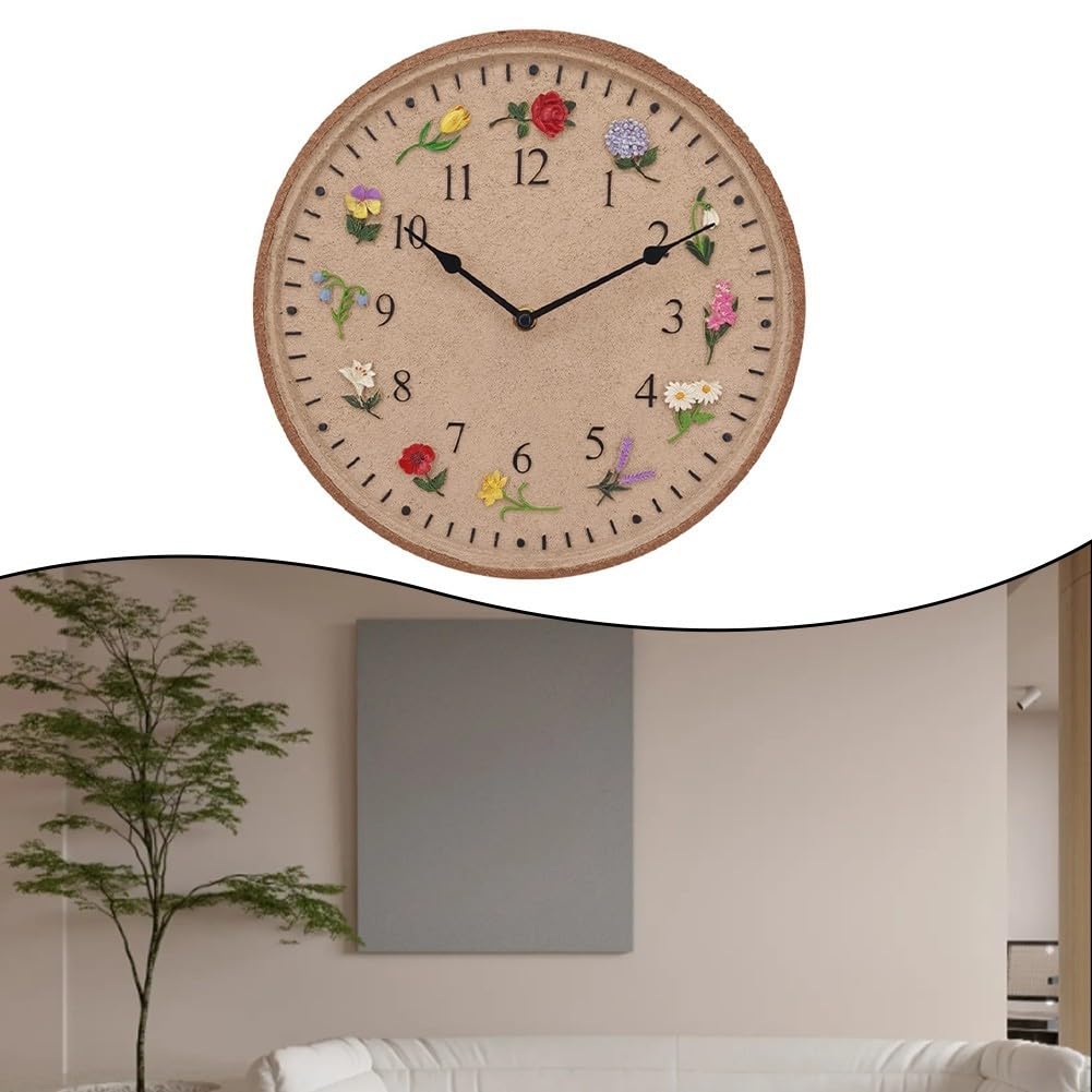 Orologio da parete in resina da 30,5 cm, per 12 fiori, effetto 3D, impermeabile, IP44, anti-appannamento, design naturale, facile da installare, per giardino, piscina, hotel, patio