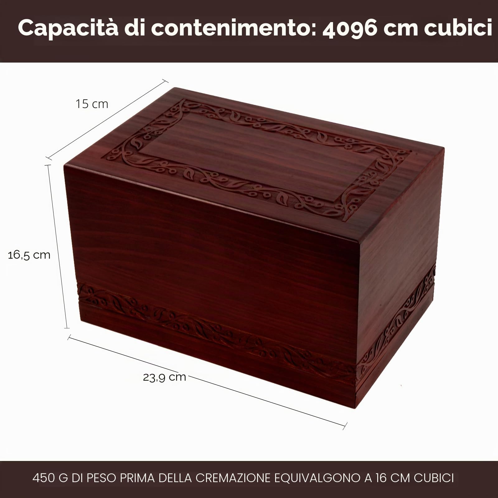Urna in legno per ceneri umane, per adulti, maschi e femmine, urna in legno per ceneri uomo e donna, contiene ceneri di un essere umano fino a 110 kg (ciliegio)