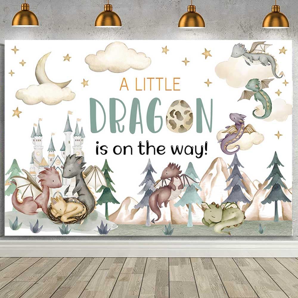 MEHOFOND 7x5ft Dragon Baby Shower Backdrop for Kids A Little Dragon is on The Way Photography Background Banner Dragon Baby Theme Newborn Surprise Party Decorations Banner Cake Table Supplies, Green 7x5ft Green