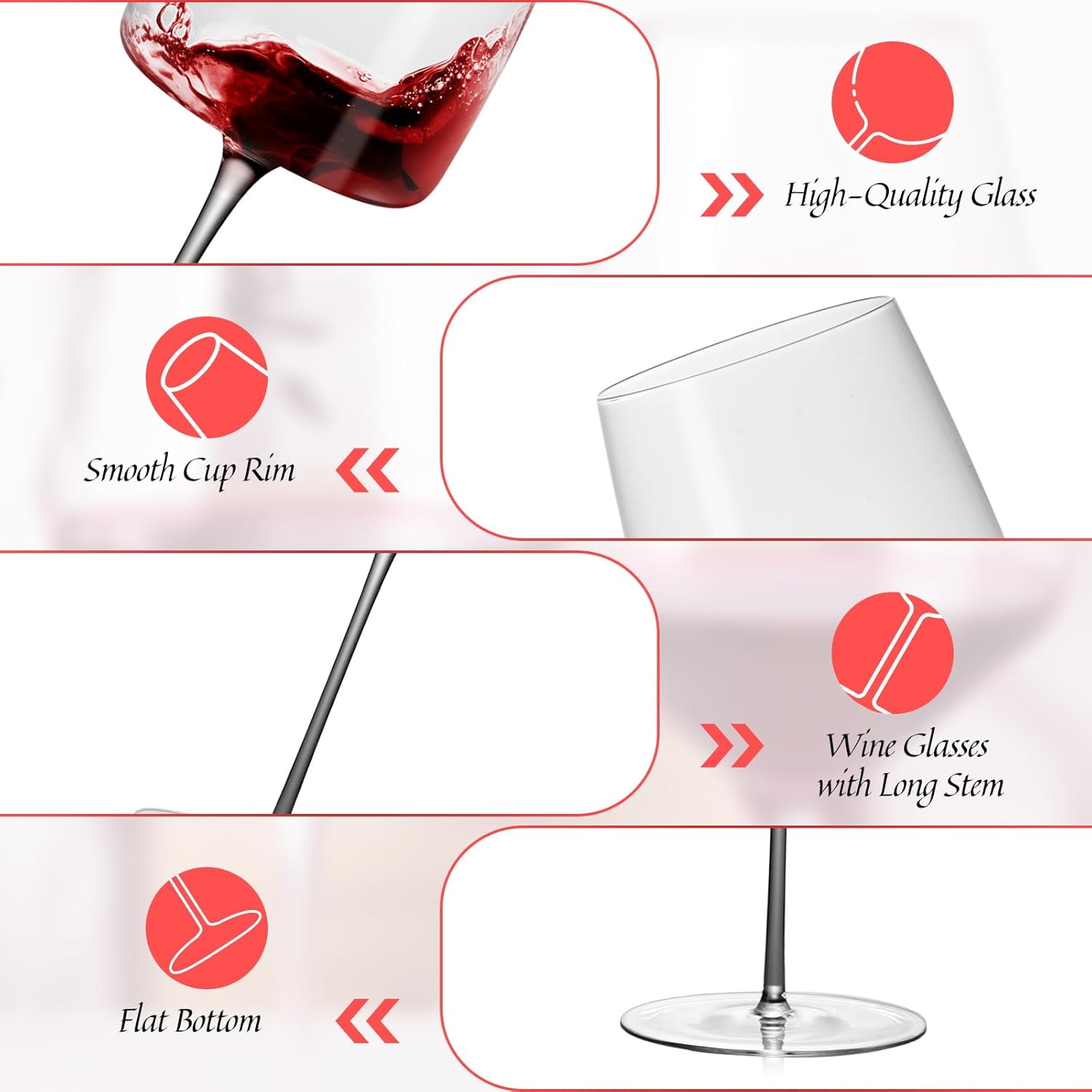 KAMMAK Wine Glasses Set of 2, 17.92 oz Hand Blown Crystal Bordeaux Wine Glasses, Thin Rim & Long Stem, Perfect for Red & White, Daily Use, Wedding or Birthday Gift with Gift Box, RW23174 - Image 2