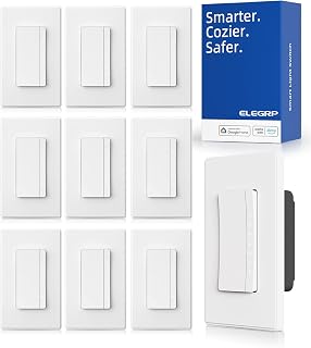 ELEGRP DPR30 Smart WiFi Dimmer Switch, Alexa/Google Compatible, 3-Way/Single Pole, No Hub, Matte White 10-Pack
