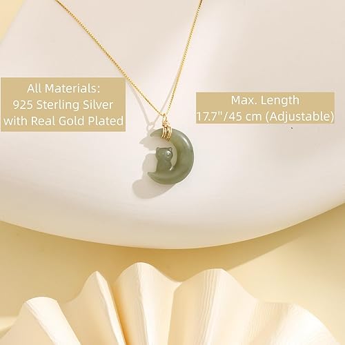 Miniatura 10 de Real Natural Hetian Jade Necklace for Women Girl, Handmade Jade Moon Cat Shape Green Jade Necklace Choker Pendant as Gift for Friends Lover (925