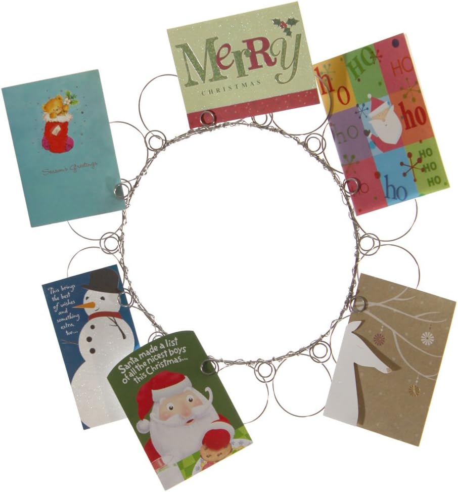 Wire Home Decor Christmas Wreath Card Holder, Christmas Card and Photo Holder, Wall Christmas Card and Picture Display for All Your Holiday Greetings, Holds 14 Cards