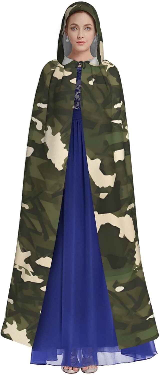 Army Camouflage Men Women Halloween Role Play Party Decoration Hooded Poncho