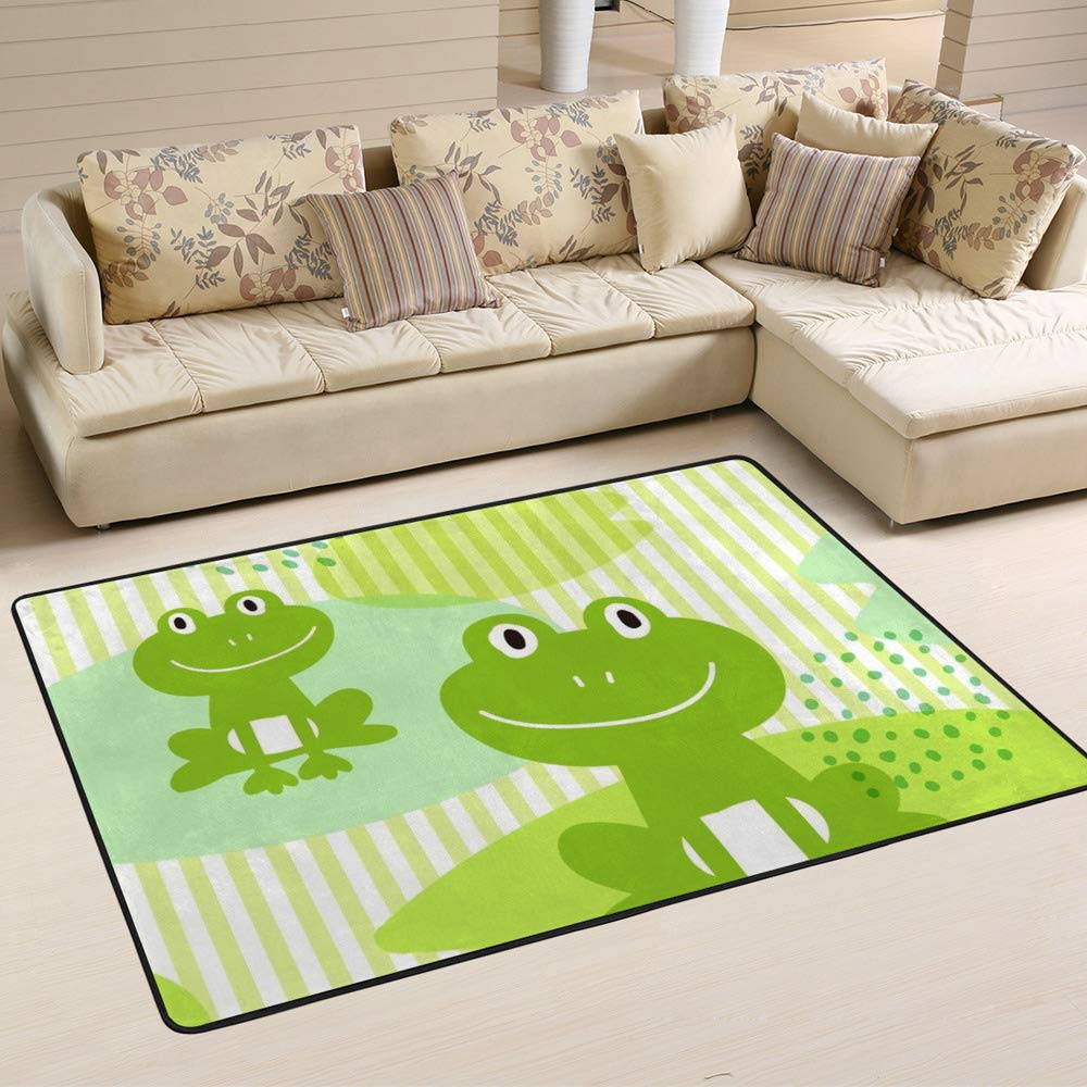 Tapis grenouilles vert de dessin animé mignon : grand tapis salon Ruchen